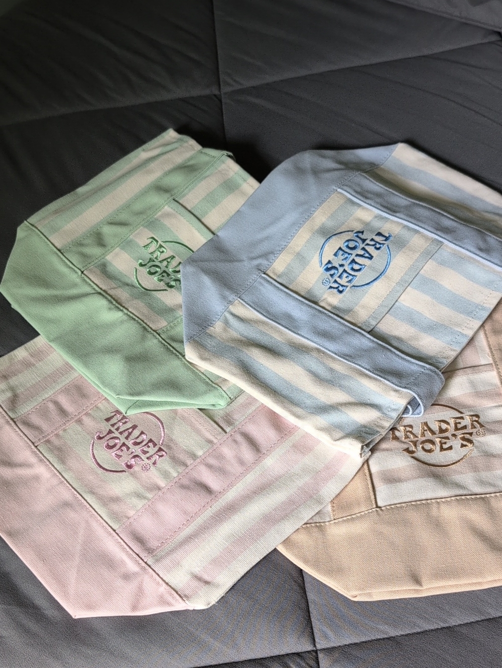 Trader Joe's Pastel Stripe Canvas Mini Tote Bag (Set of 4)